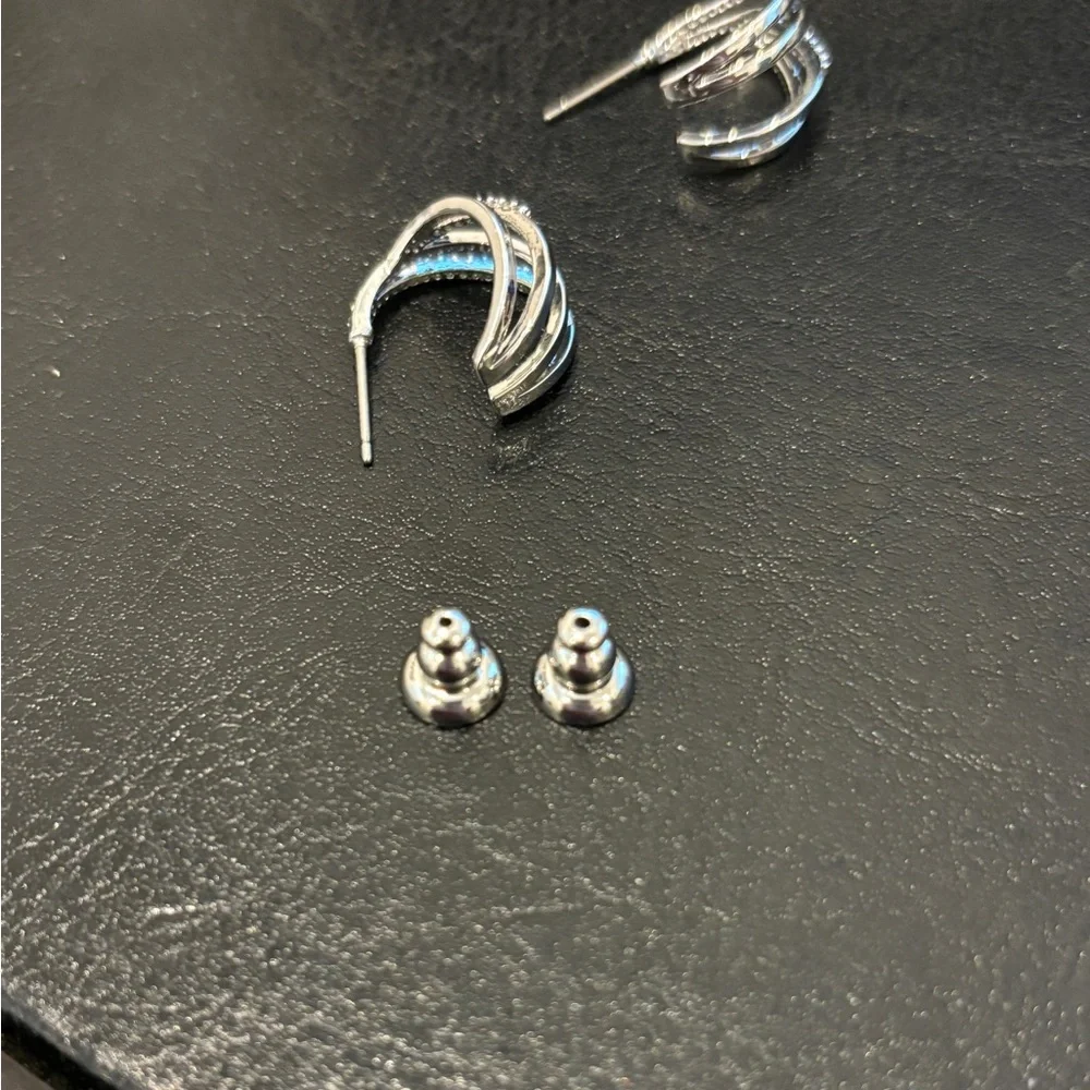 Olive & Piper Benji Silver Huggie Hoop Earrings Rhinestone